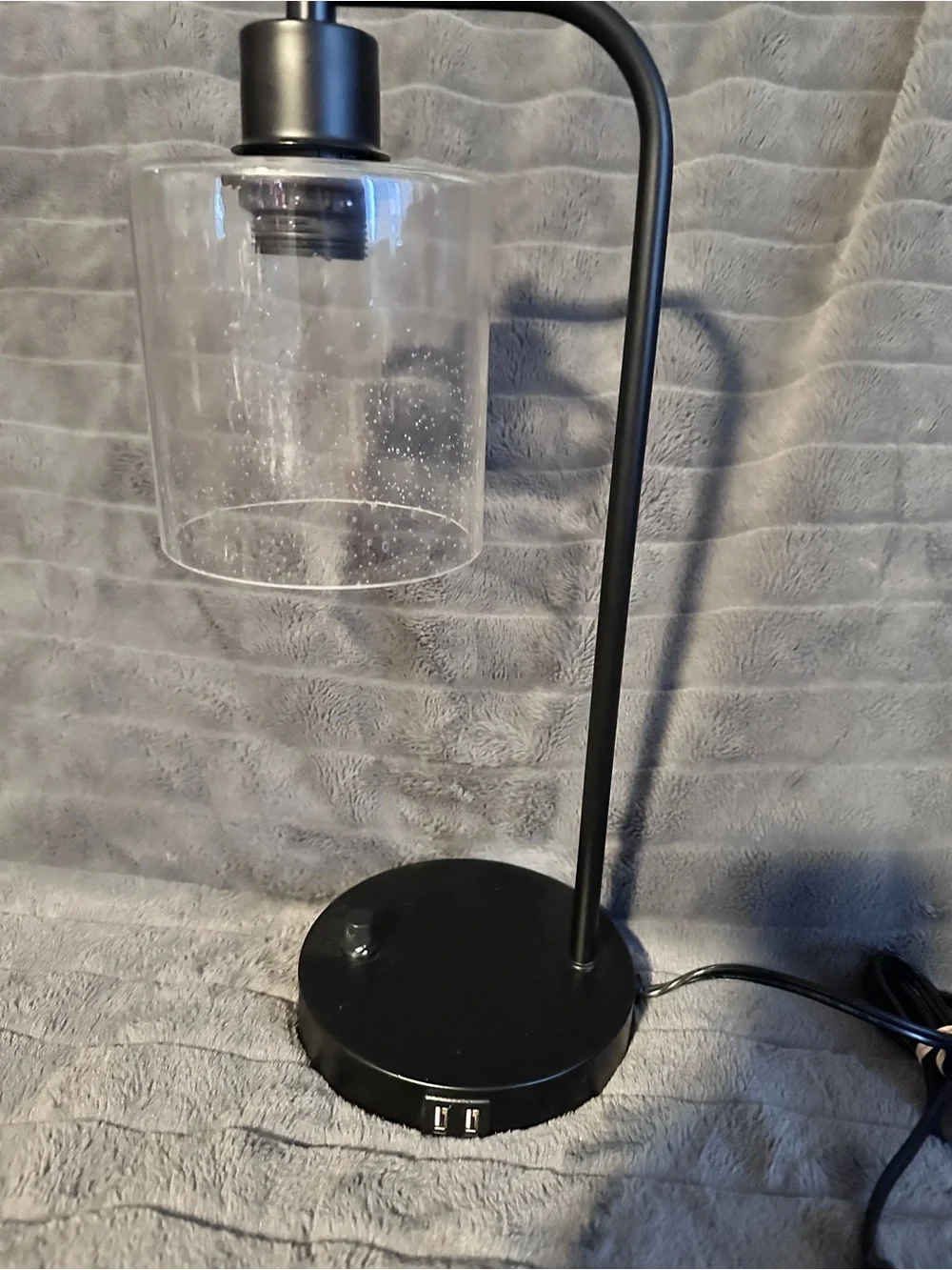 Home Accents Black Metal Desk Lamp with Clear Seeded Glass Shade